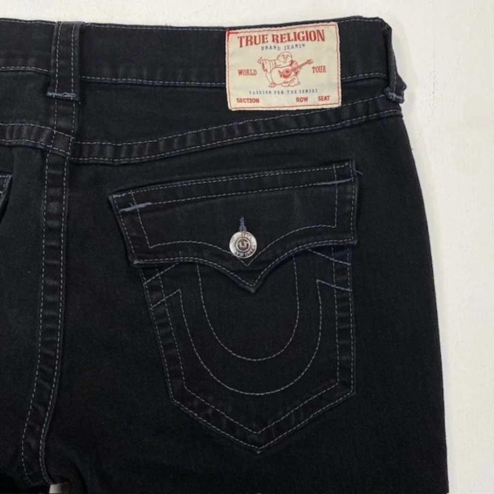 True Religion Ricky Relaxed Straight Black Jeans Mens 36 Contrast Stitch Flap SN